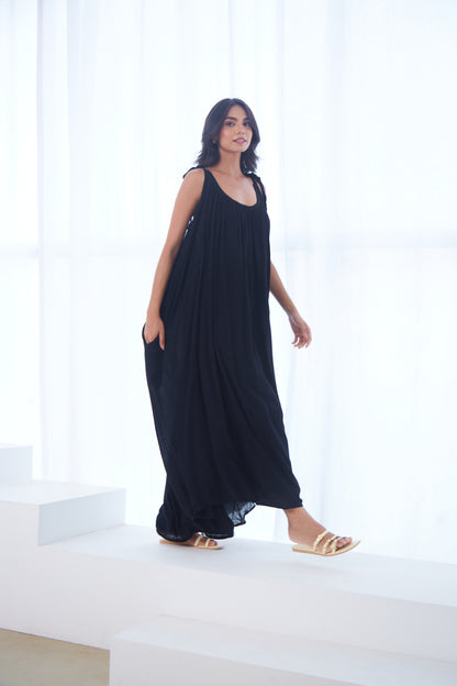 Black Tie Up Maxi Dress