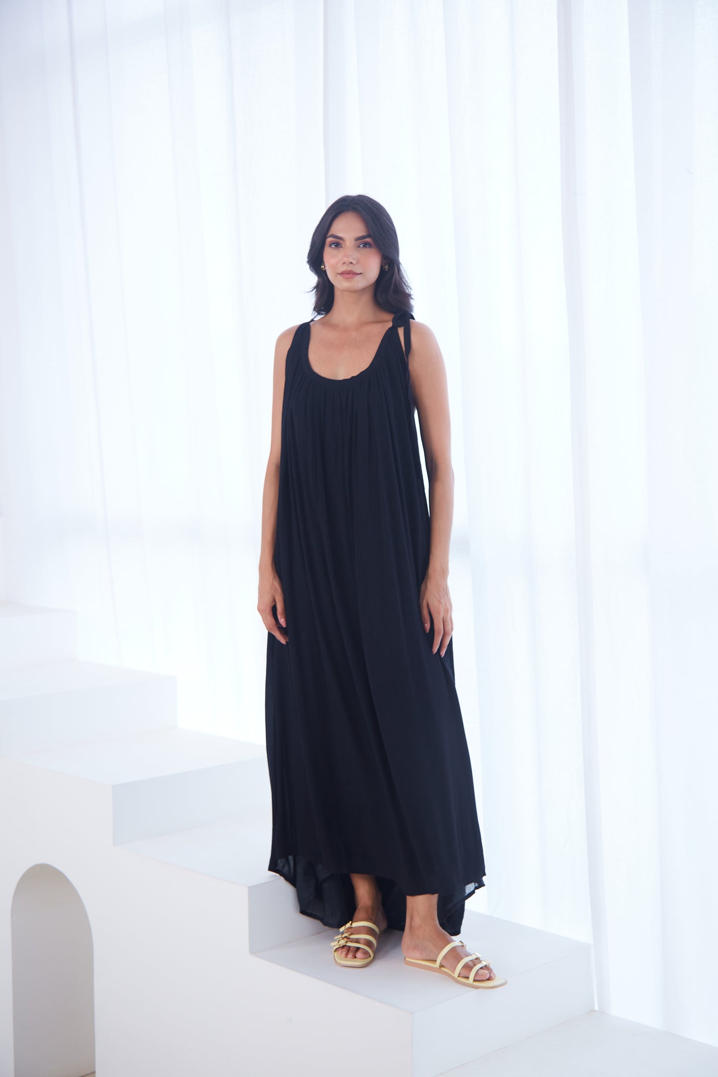 Black Tie Up Maxi Dress