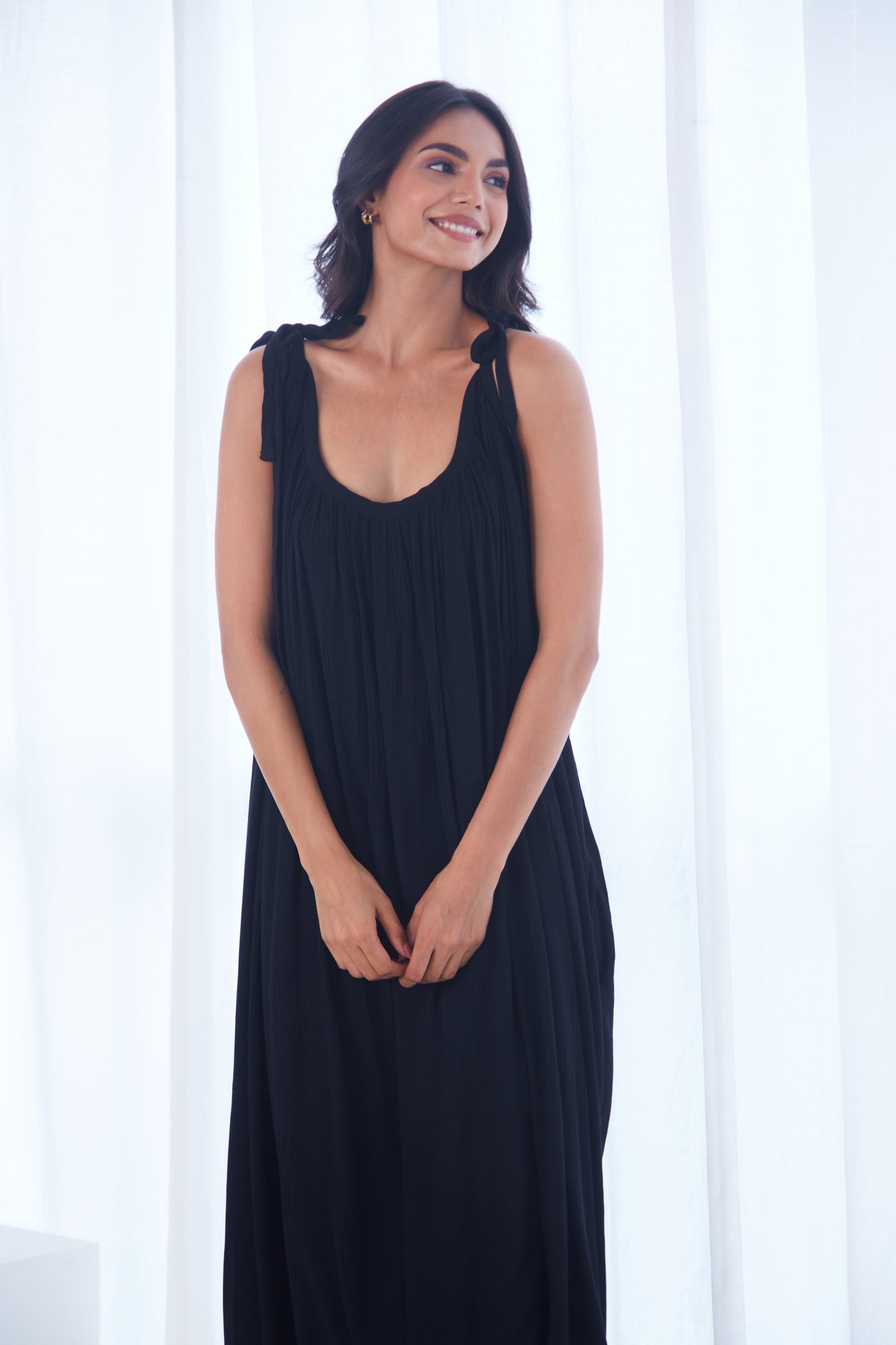 Black Tie Up Maxi Dress