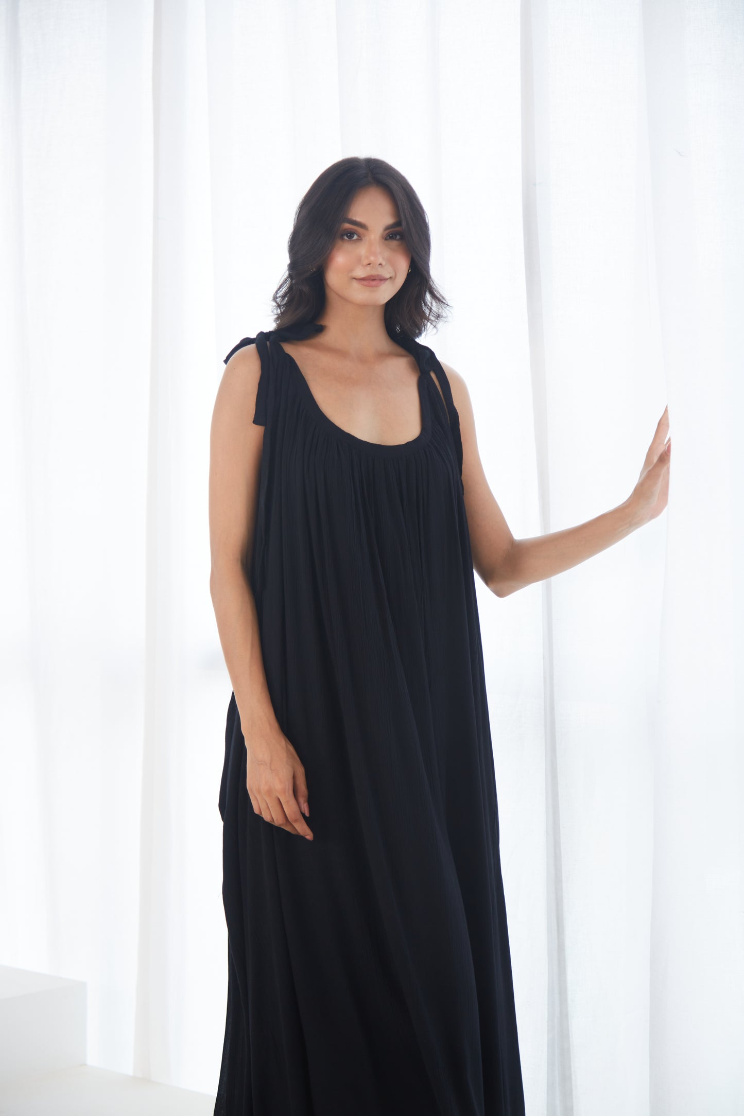 Black Tie Up Maxi Dress