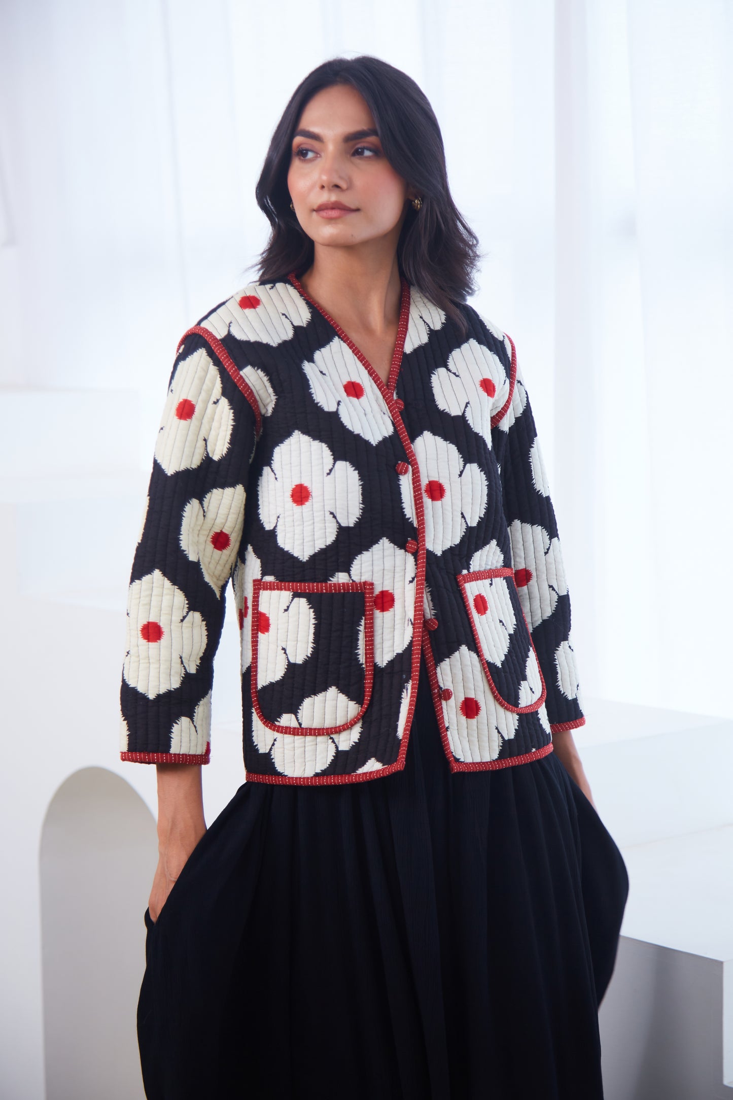 Black Quilted Cotton Jacket