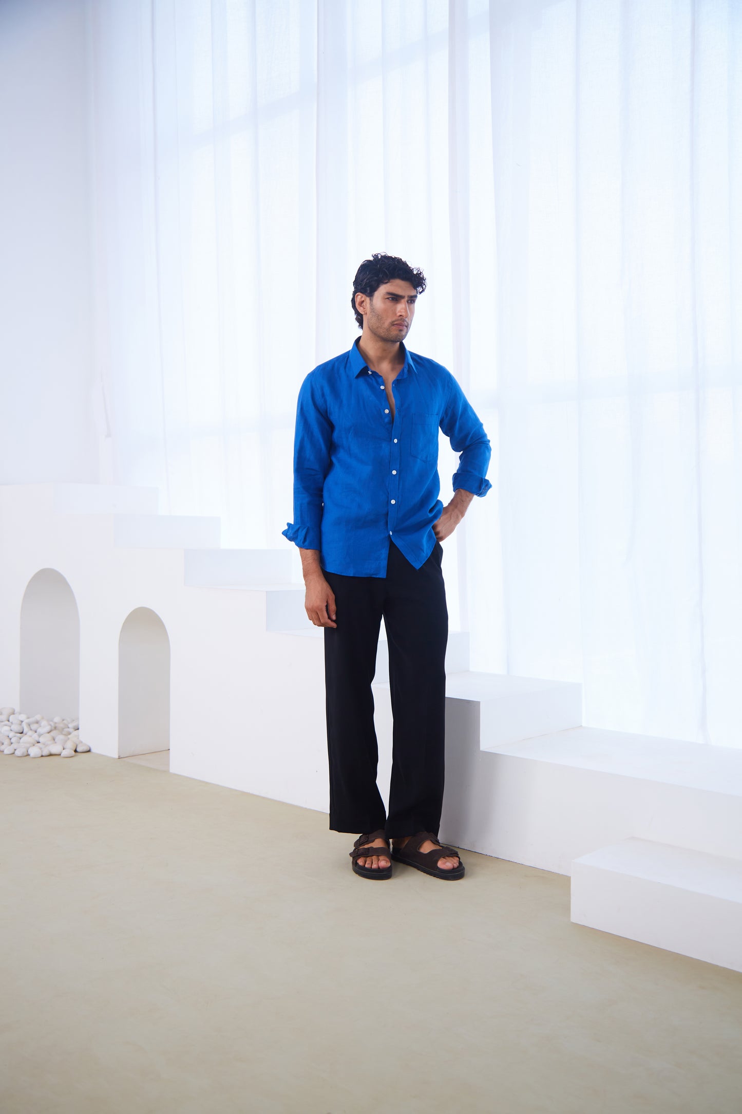 Men’s Solid Blue Pure Linen Shirt