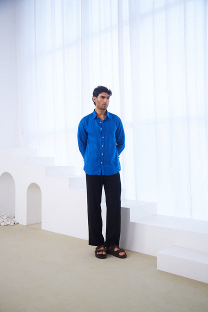 Men’s Solid Blue Pure Linen Shirt