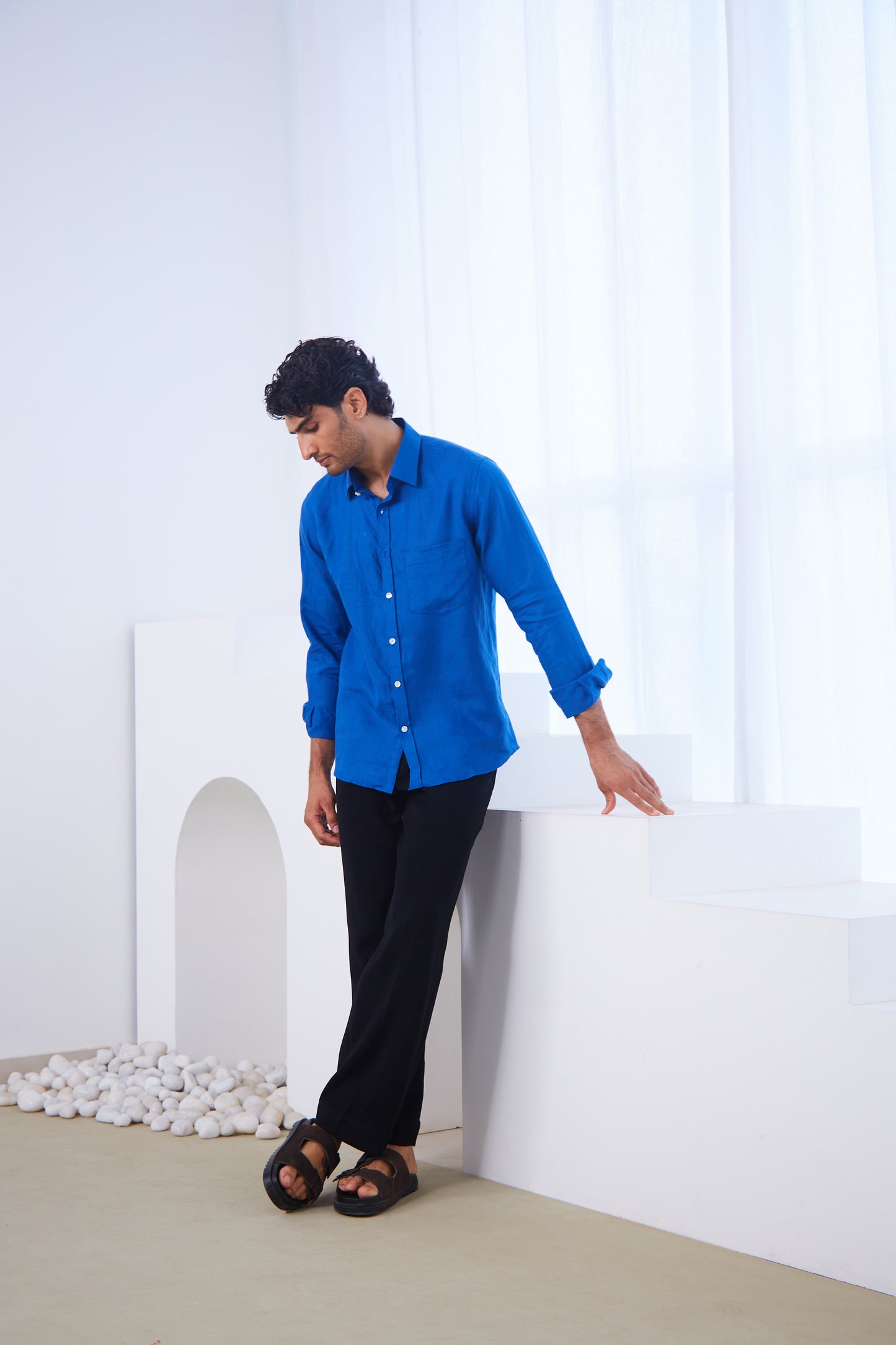 Men’s Solid Blue Pure Linen Shirt
