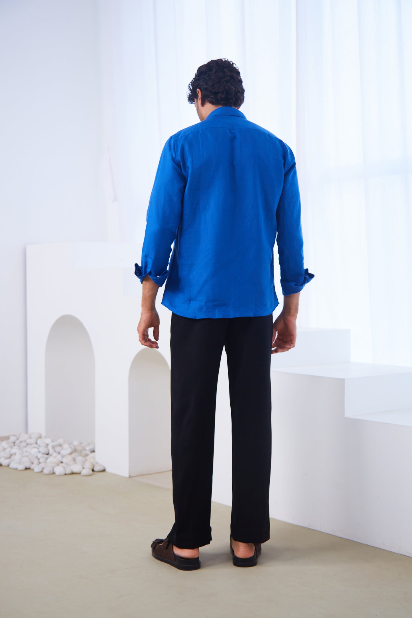 Men’s Solid Blue Pure Linen Shirt