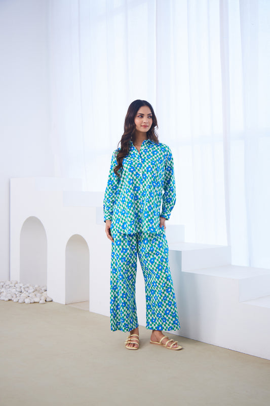 Blue–Green Mosaic Co-ord Set (Set Of Two)