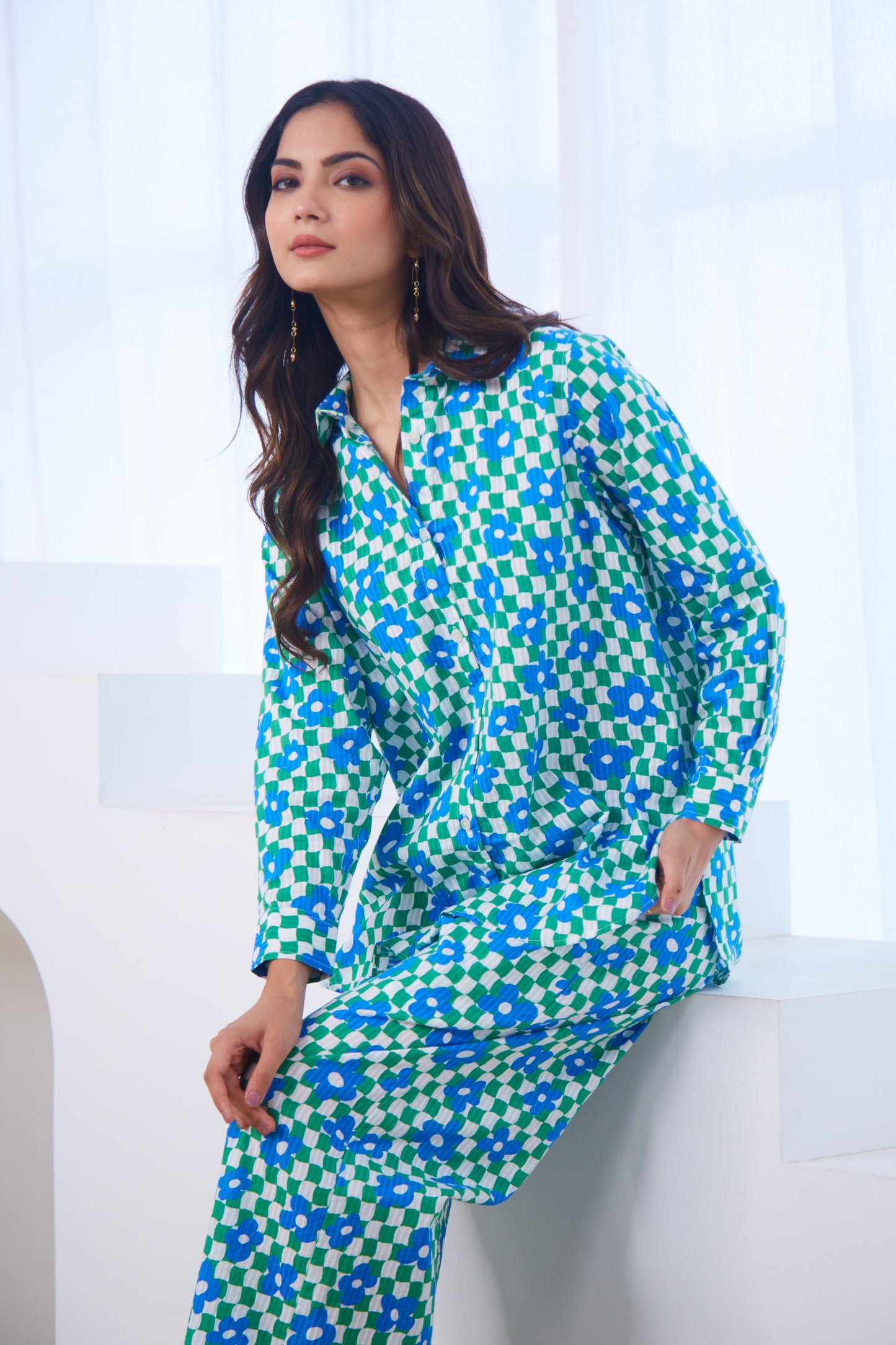 Blue–Green Mosaic Co-ord Set (Set Of Two)