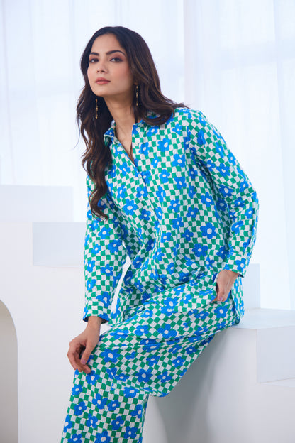 Blue–Green Mosaic Co-ord Set (Set Of Two)