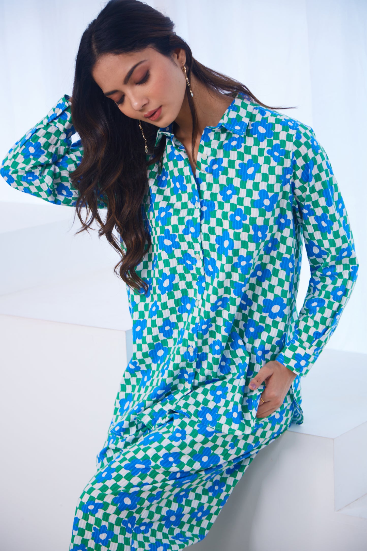 Blue–Green Mosaic Co-ord Set (Set Of Two)
