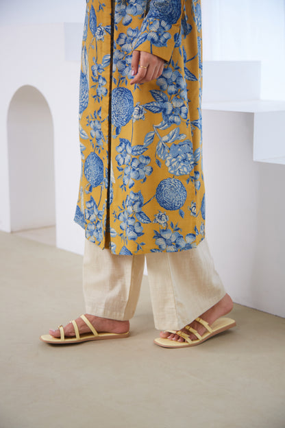 Mustard Bloom Tie-Up Tunic Set (Set Of Two)