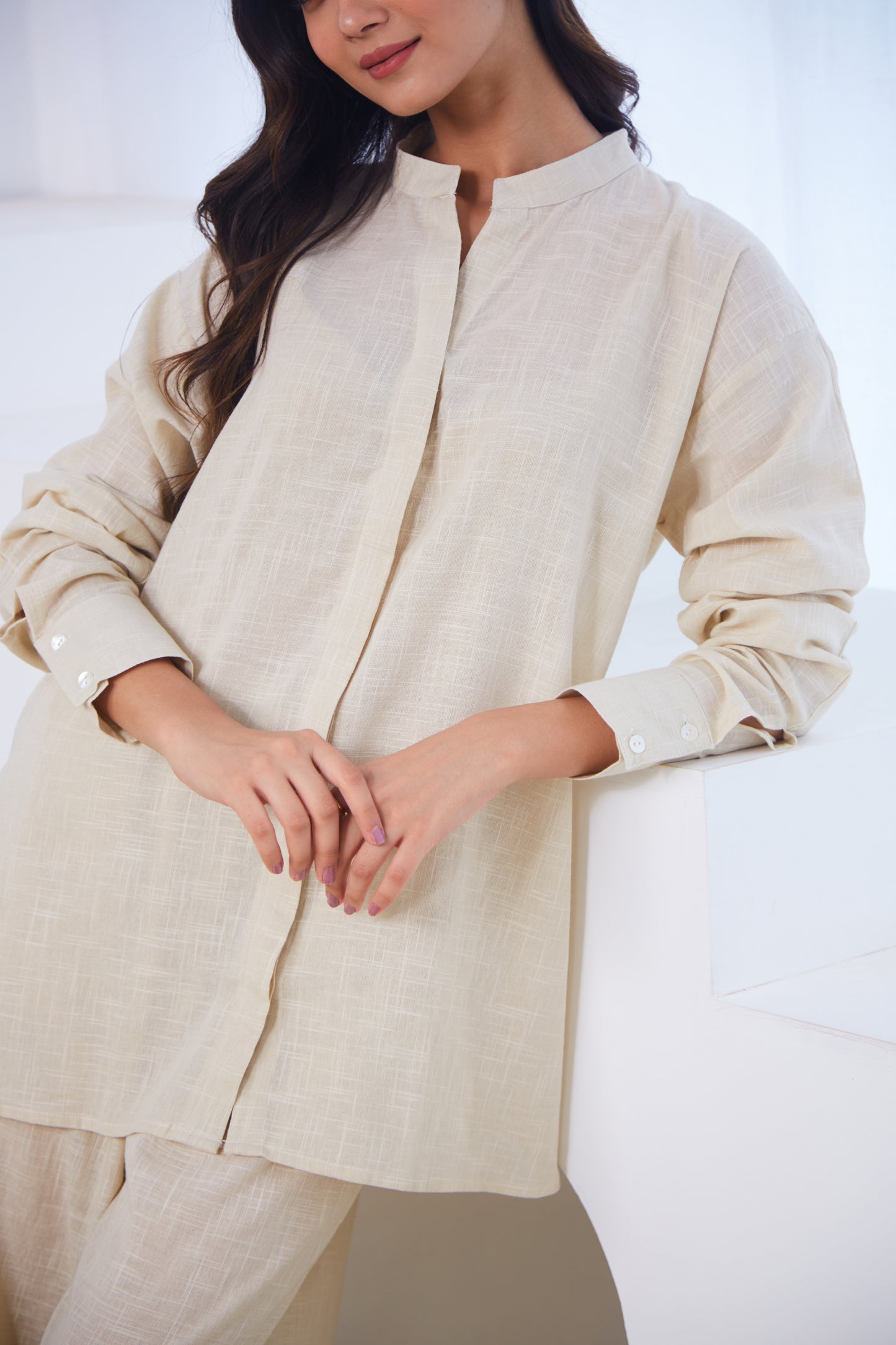 Ivory Cotton Co-ord Set (Set Of Two)