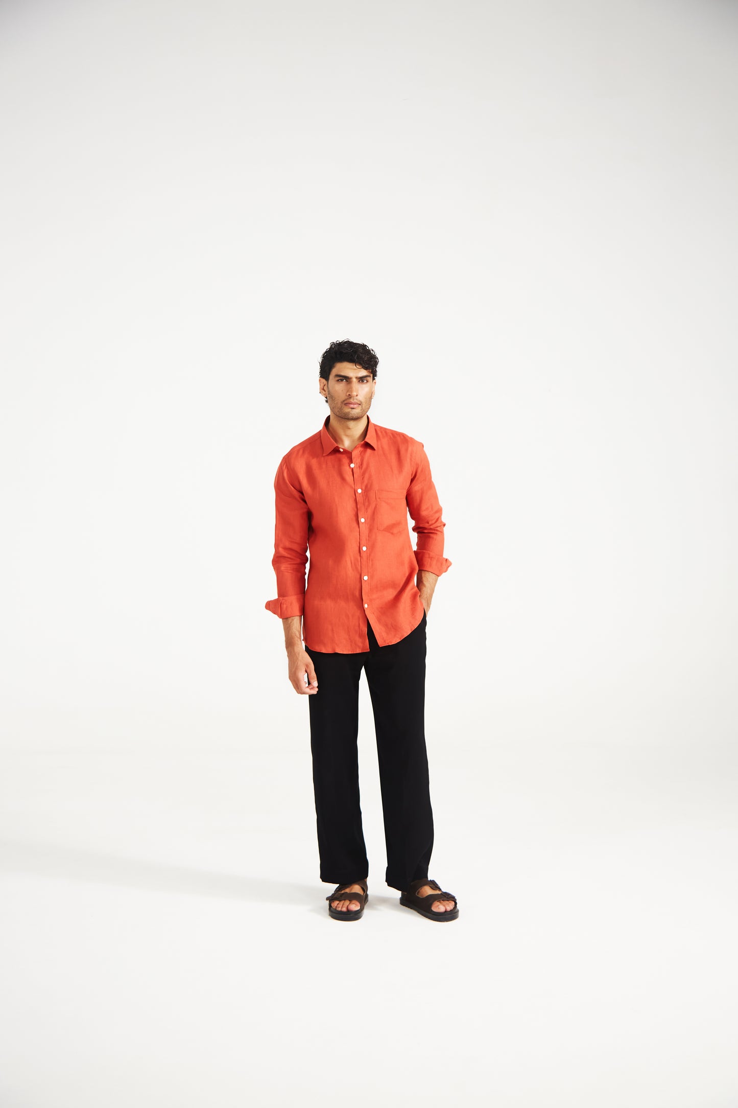 Men’s Solid Rust Orange Pure Linen Shirt