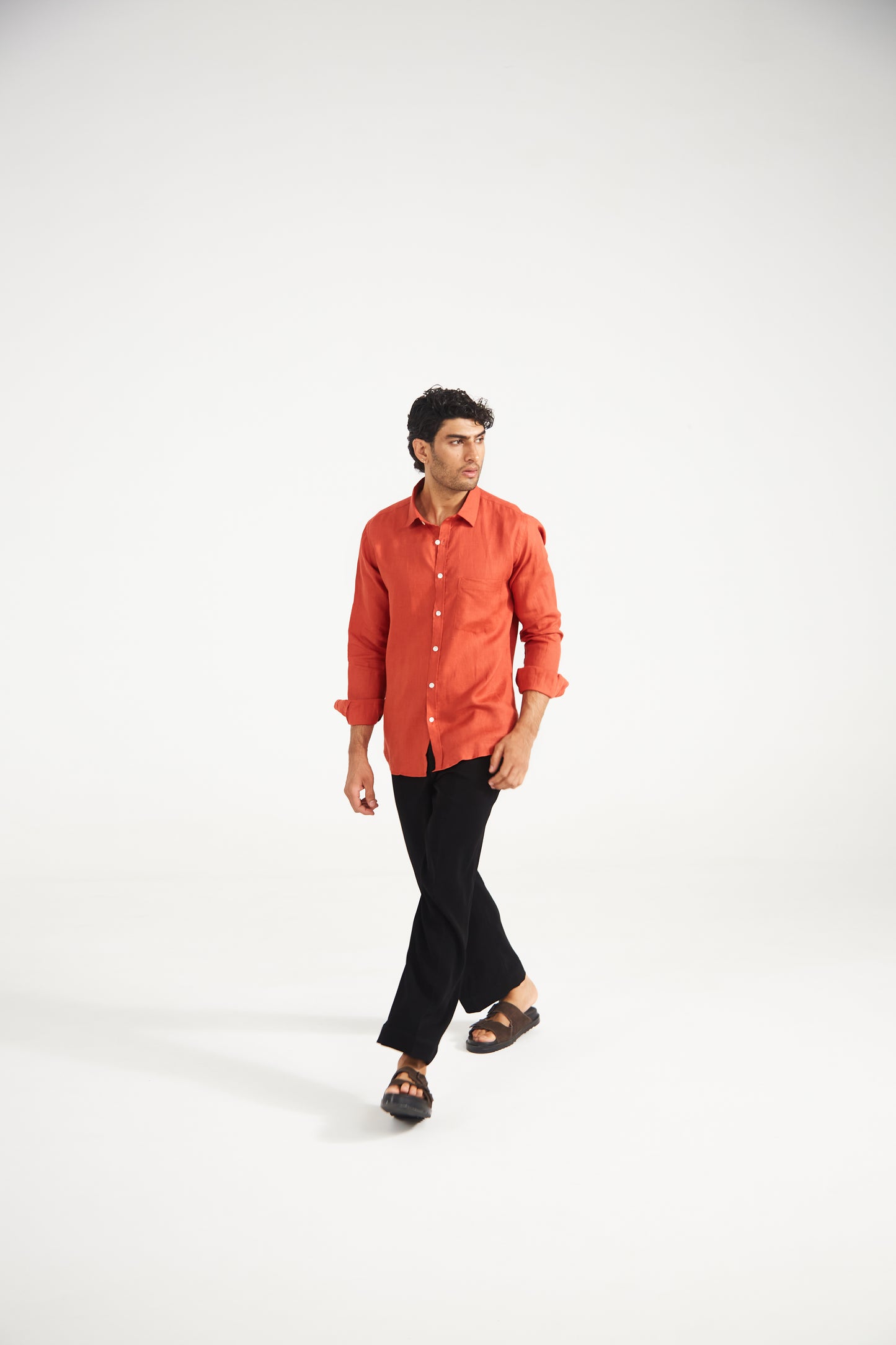 Men’s Solid Rust Orange Pure Linen Shirt