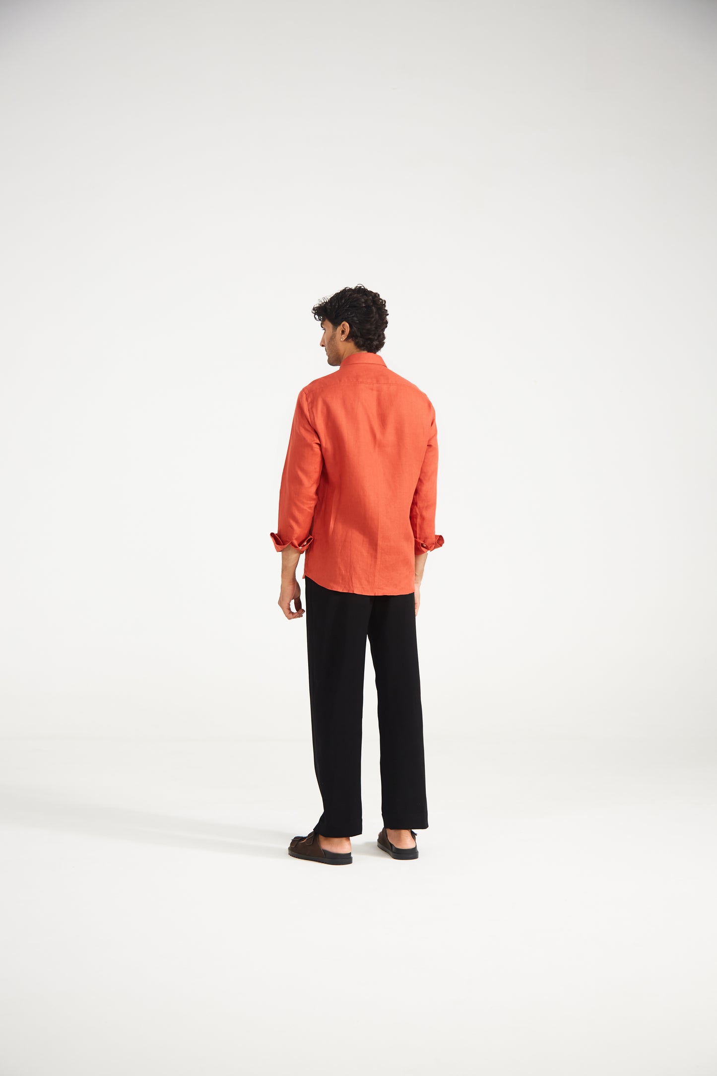 Men’s Solid Rust Orange Pure Linen Shirt