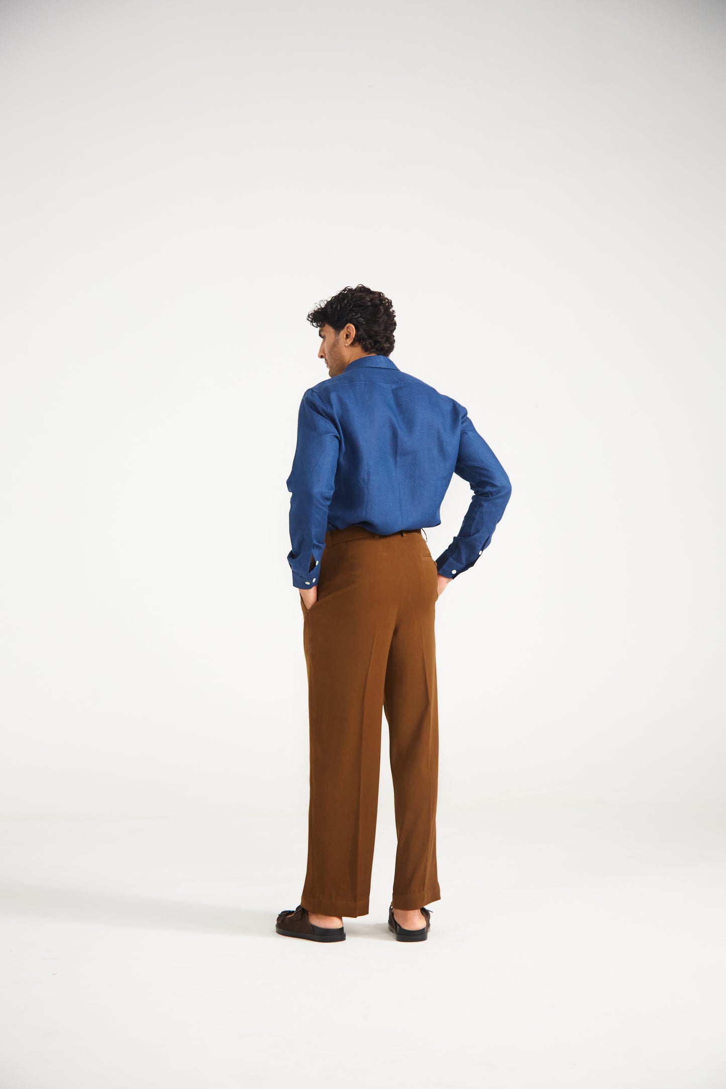 Men’s Solid Dark Blue Pure Linen Shirt